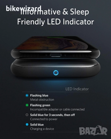 Безжично зарядно устройство Anker, PowerWave Base Pad 10w max НОВО, снимка 2 - Оригинални зарядни - 52741821