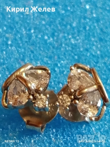 Елегантни сребърни обеци със инкрустирани кристали майстоска ръчна изработка 31152