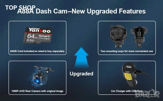 Yansoo Dash Cam + задна камера и карта  8GB карта, снимка 8 - Аксесоари и консумативи - 48636192