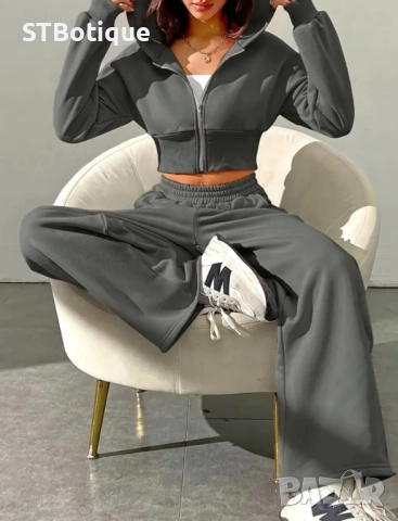 🌸 Дамски Елегантен Комплект с Цип – Суитшърт и Панталони | STBoutique 🌸, снимка 8 - Спортни екипи - 51952450
