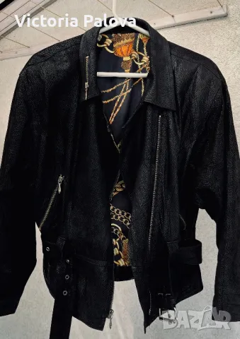 Прекрасно скъпо кожено яке тип байкърско с диагонален цип, снимка 3 - Якета - 47670261