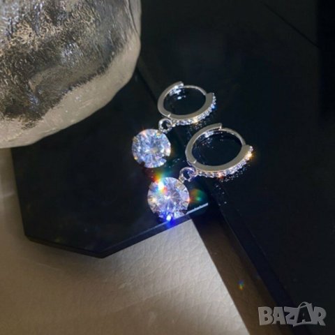 Обеци с кръгли циркони - висящи, снимка 4 - Обеци - 42075979
