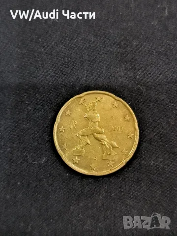 Монета 20 евро цента Италия 2002г. минт, снимка 2 - Нумизматика и бонистика - 48855773