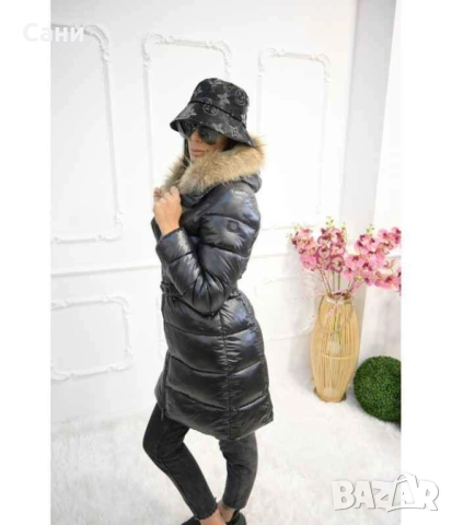 Черно зимнно яке с естествен косъм, снимка 2 - Якета - 51748751