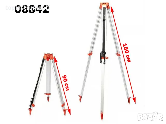 Алуминиева тринога / статив за оптичен нивелир, 3 нива, 90-150 см, (06842)