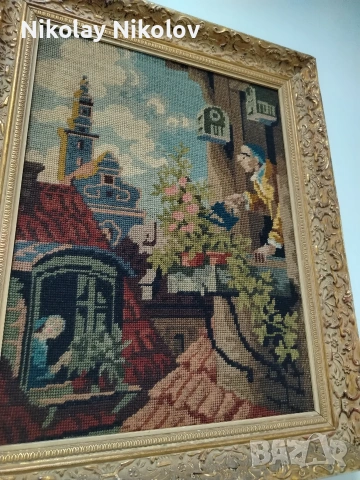 гоблен в рамка "Балконът" , снимка 8 - Гоблени - 53343665