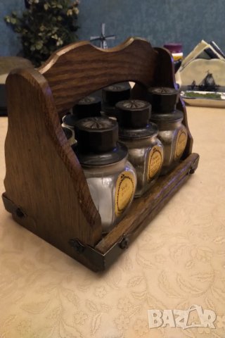 Холандска масивна дървена поставка с буркани за подправки , снимка 2 - Аксесоари за кухня - 31641989