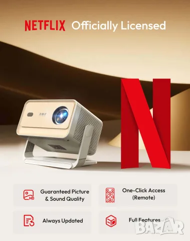 Преносим проектор Gimbal N6 Pro с вграден 1080P WiFi 6 и Bluetooth 5.4 32GB за домашно кино, снимка 2 - Плейъри, домашно кино, прожектори - 55792702