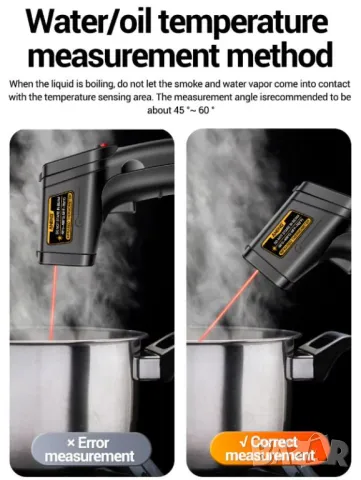 Термодетектор Пирометър Безконтактен Термограф Инфрачервен Термометър с Лазерно Насочване -50°~400°C, снимка 12 - Измервателни инструменти - 48101331
