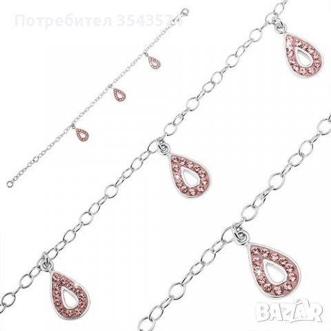 Сребърна гривна проба 925 с розови цирконии., снимка 1 - Гривни - 39324763