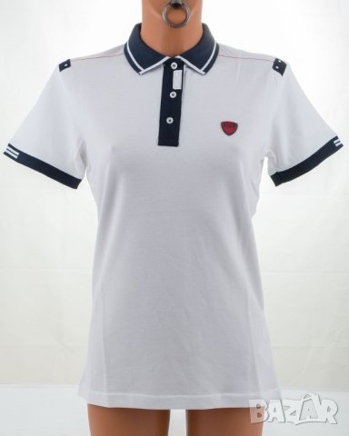 Дамска памучна блуза в бяло с тъмносини кантове Sir Raymond Tailor - M, снимка 2 - Блузи с дълъг ръкав и пуловери - 42823618