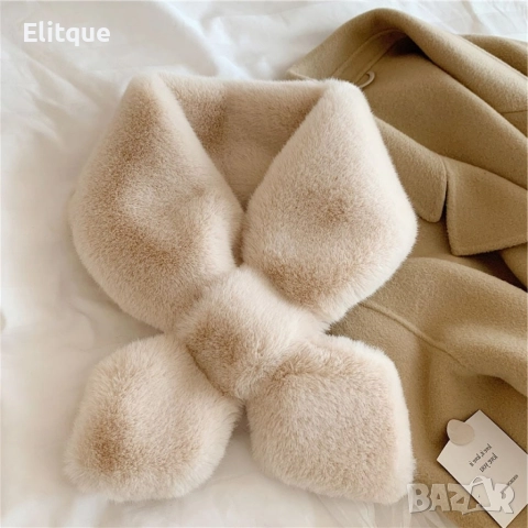 Пухкав дамски шал, имитиращ заешка кожа