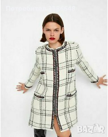 ZARA яке цип на карета White tweet Boucle размер L.                                       .         