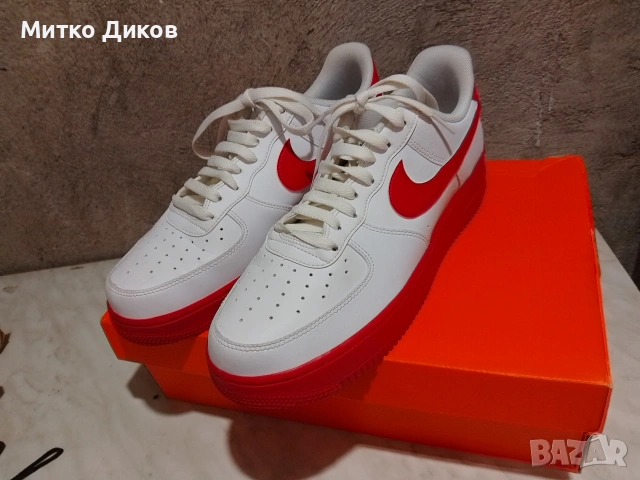 NIKE AIR FORCE 1 LOW '07 WHITE RED MIDSOLE нови естествена кожа #43 Uk 8.5 US-9.5 стелка 275 мм, снимка 6 - Маратонки - 54346436