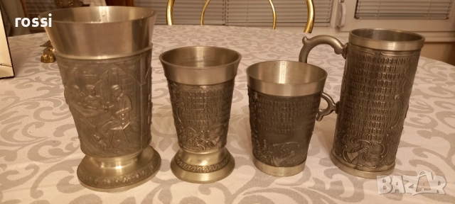 Vintage. Нови! Немски калаени чаши за вино, ракия серия Lindenwirthin, чаша, снимка 4 - Антикварни и старинни предмети - 43171627