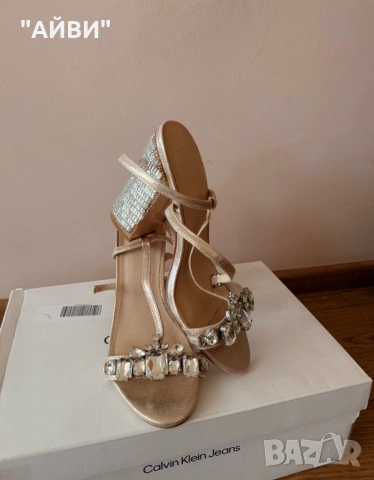 ASOS Луксозни дамски златисти сандали с камъни, снимка 6 - Сандали - 54090462