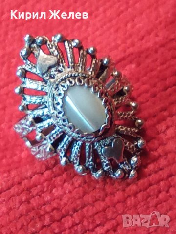 УНИКАЛЕН МАЙСТОРСКИ СРЕБЪРЕН СКЪПОЦЕНЕН АРТ ДЕКО ПРЪСТЕН СРЕБРО 925 АНГЛИЯ с БЯЛ ИВИЧЕСТ АХАТ 25565