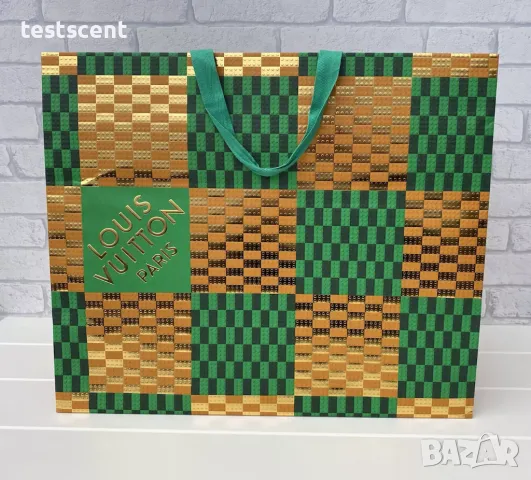 Бутикова подаръчна торба Louis Vuitton Green Gold XL 49cmx41cm 2022 Holidays Shopping Bag празнична, снимка 2 - Чанти - 48230765
