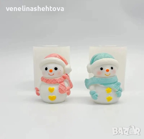 3D Комплект два броя снежен човек силиконов молд форма свещи гипс сапун смола фондан шоколад 