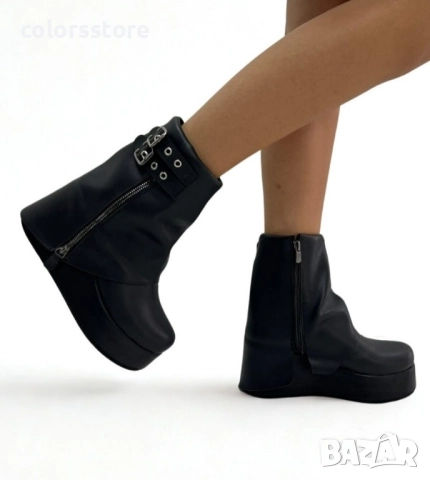 Боти на платформа - черна кожа - DMG25 , снимка 2 - Дамски боти - 52360008