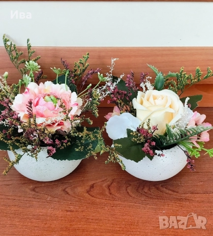 декорирани керамични кашпи, снимка 3 - Изкуствени цветя - 51518723