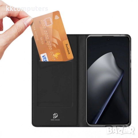 DUX DUCIS Кожен калъф за Xiaomi 15T - Държач за Карти и Стойка, вкл. Протектор (Черен, Син), снимка 3 - Калъфи, кейсове - 52387595