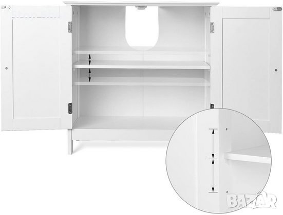 Долен шкаф за мивка (60 x 60 x 30 см, метални дръжки, дърво, бяло) ., снимка 2 - Шкафове - 42316046