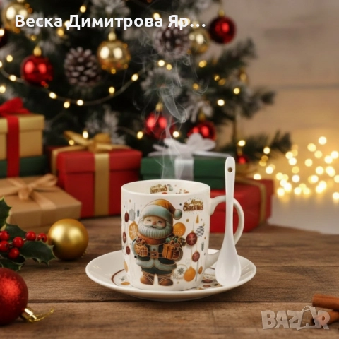 Коледна керамична чаша с капак и лъжица – уют за всяка сутри, снимка 2 - Коледни подаръци - 52587293