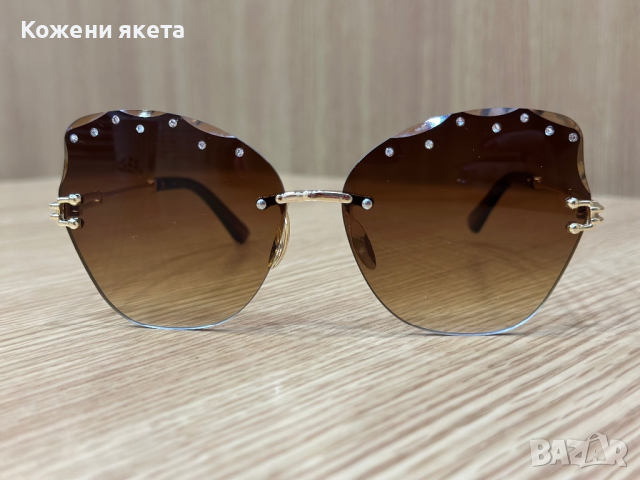 Слънчеви очила кафеви стъкла със сребристи бляскави камъчета, снимка 2 - Слънчеви и диоптрични очила - 44529657
