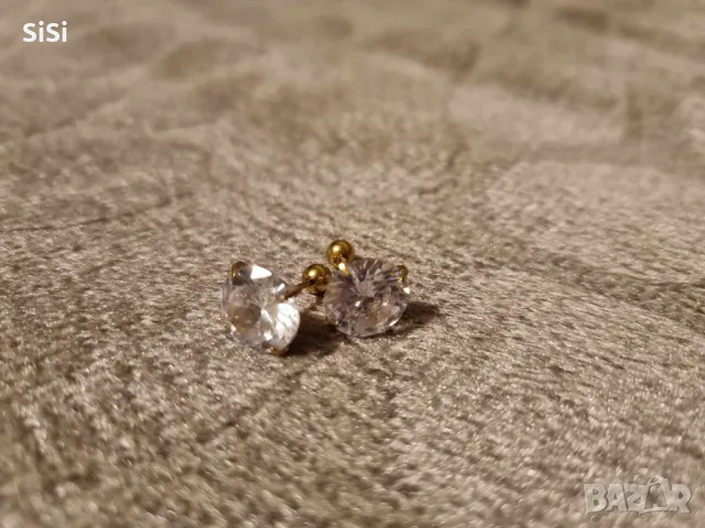 Нови Циркони стомана обеци 1см камък, снимка 3 - Обеци - 47980723