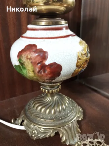 Нощна , настолна лампа от бронз и порцелан, снимка 7 - Антикварни и старинни предмети - 47828125