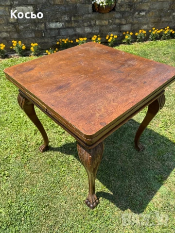 Стара разтегателна маса с лъвски крака, снимка 2 - Маси - 50937676