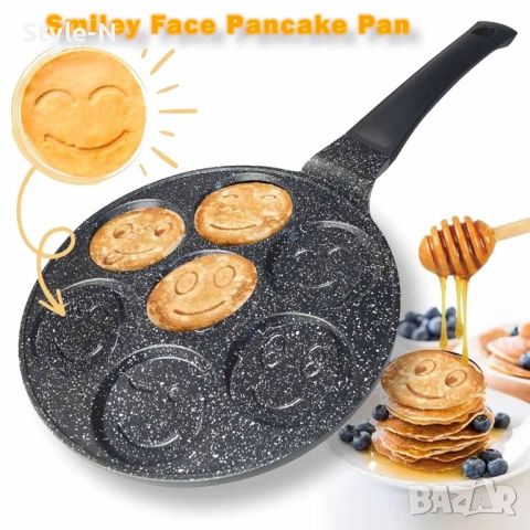 Тиган с усмивки за палачинки или омлет, 26см, незалепващо мраморно покритие, Ruhhy