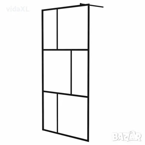 vidaXL Преграден параван за баня, закалено стъкло, черен, 100x195 см