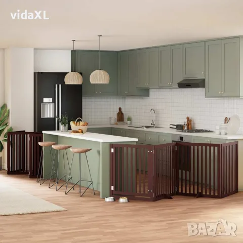 vidaXL Сгъваема преграда за куче с врата 10 панела кафяв 800 см топола, снимка 2 - За кучета - 56146642