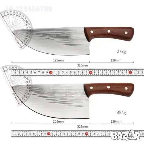 Широк кухненски нож / сатър 195х310 мм ръчно кован, снимка 3 - Прибори за хранене, готвене и сервиране - 53917113