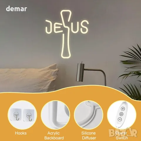Неонов знак Исус Кръст, перфектен за домашен декор, религиозни събития, USB захранване, снимка 4 - Декорация за дома - 49908221