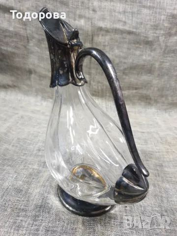 Кристален италиански декантер с посребрен обков във форма на патица RCR, снимка 2 - Антикварни и старинни предмети - 49424285