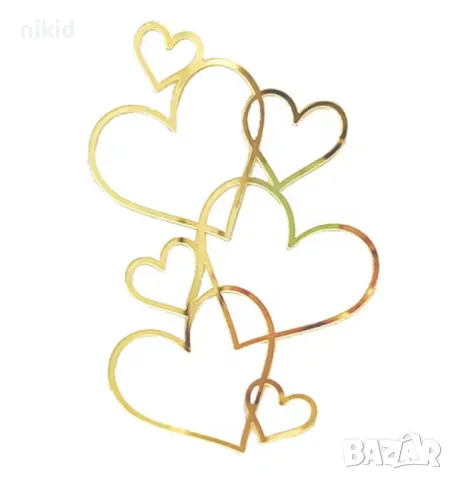 Златисти сърца пластмасов топер украса декор за торта парти , снимка 3 - Форми - 49703295