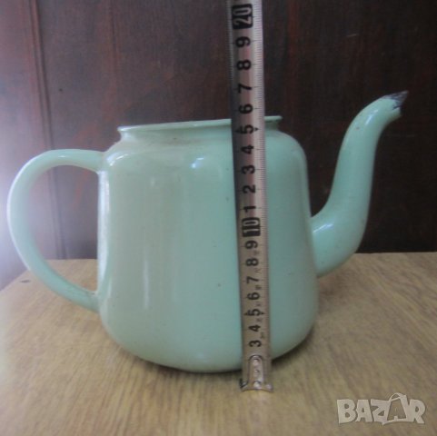 Стар емайлиран чайник млечнозелен цвят, снимка 3 - Други ценни предмети - 29121137