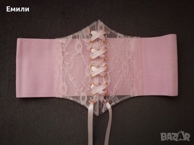 Розов корсет колан с дантела и сатенени връзки, снимка 2 - Корсети, бюстиета, топове - 38964506