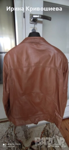 светло кафяво мъжко яке от естествена кожа L, снимка 3 - Якета - 52419374