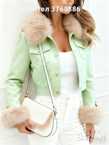 Кожено яке с пух , снимка 10 - Якета - 52256521