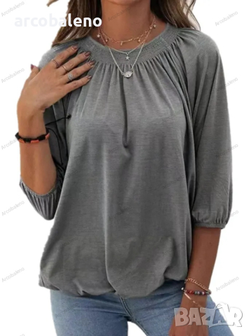 Едноцветна свободна дамска тениска с кръгло деколте и 3/4 ръкави, 8цвята , снимка 11 - Тениски - 44527835