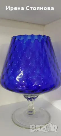 1960 Cobalt Blue Glass Italian Empoli Бонбониера от ръчно издухано стъкло в кобалтово синьо.
, снимка 1 - Декорация за дома - 47824287