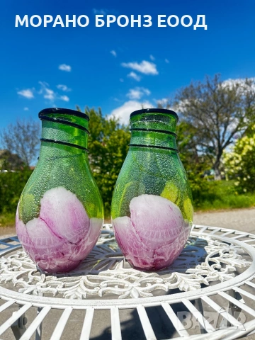 Чифт масивни арт вази „Пролет“ – 28 см, 6.5 кг (Стил Мурано)