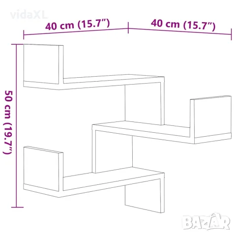 vidaXL Стенни ъглови рафтове, 2 бр, бетонно сиви, 40x40x50 см, снимка 10 - Ракли - 56147792