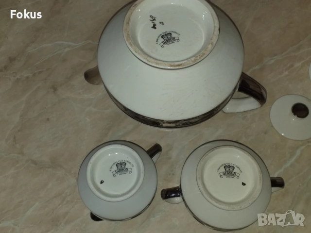 Английски порцелан сет за чай със сребърен кант, снимка 4 - Антикварни и старинни предмети - 53356049