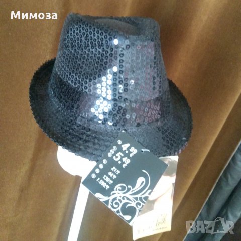 Нова Черна шапка с пайети за парти , снимка 6 - Шапки - 34473457