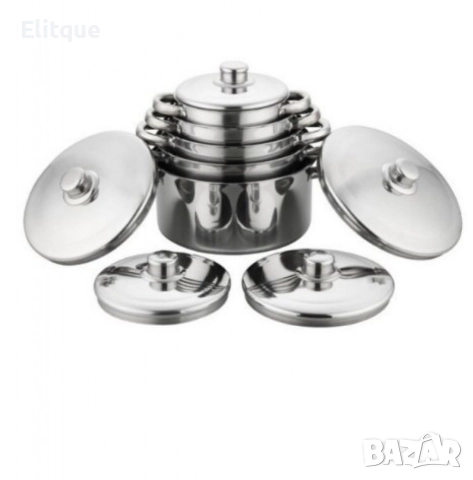 Комплект от 10 части тенджери с тройно дъно и капаци от неръждаема стомана, снимка 8 - Съдове за готвене - 52853484